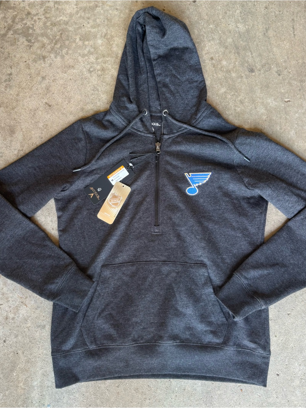 Antigua Women's Charcoal Zip-Up Hoodie with Blue Logo
